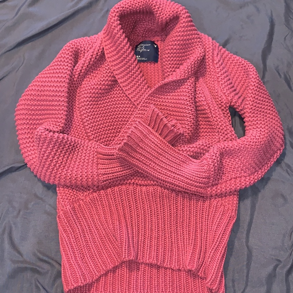 America Eagle Knit Sweater pull over Womens Small     Shawl-V Neck Pink